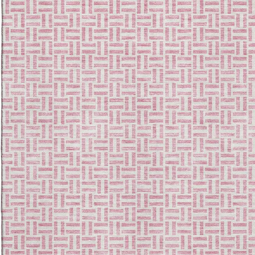 Pink And Ivory Geometric Washable Area Rug With UV Protection Photo 3