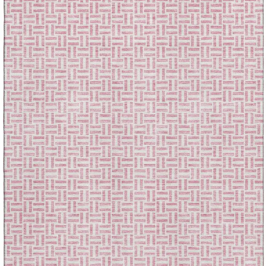 Pink And Ivory Geometric Washable Area Rug With UV Protection Photo 4