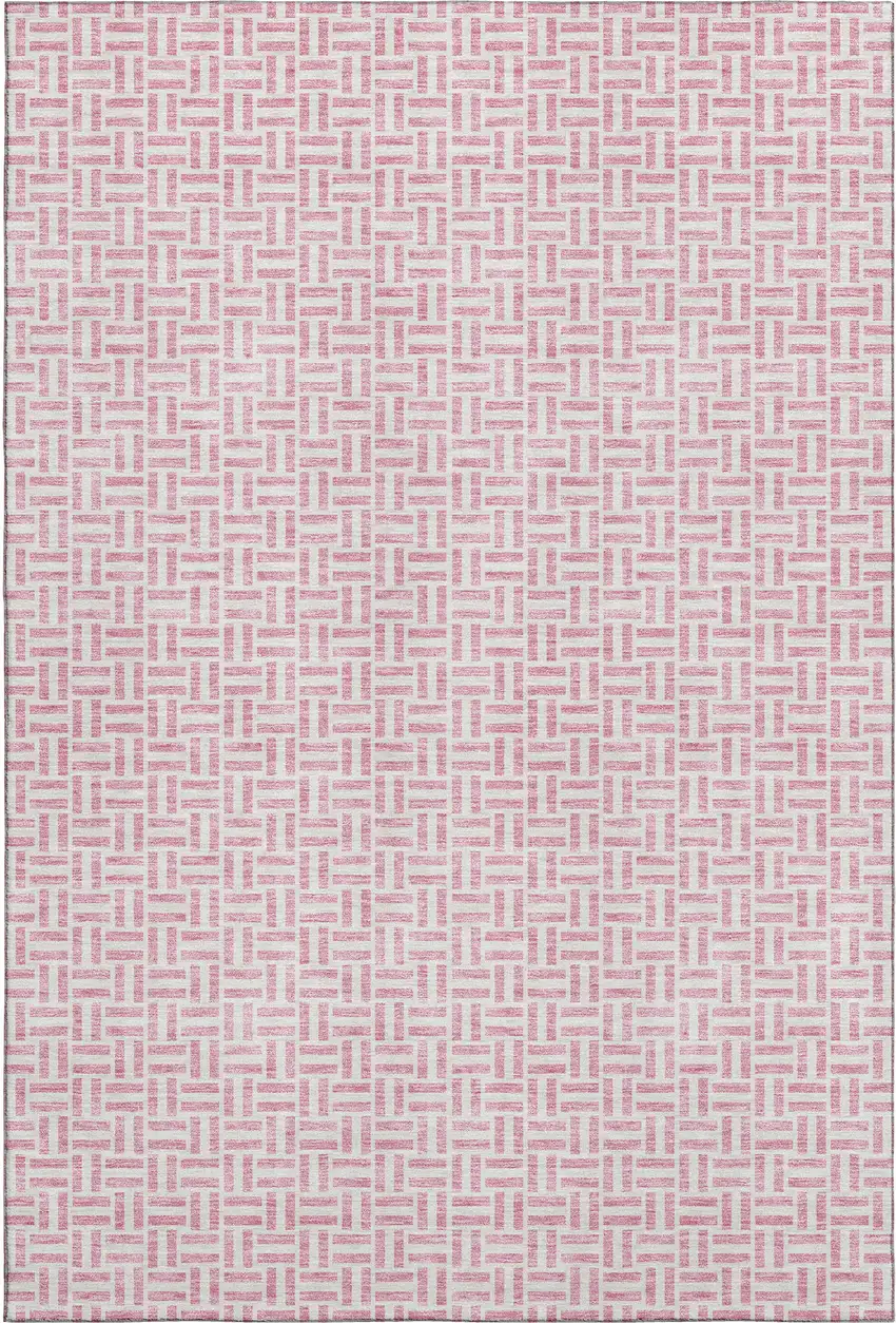 Pink And Ivory Geometric Washable Area Rug With UV Protection Photo 1