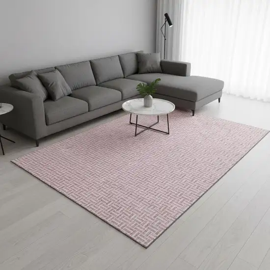 Pink And Ivory Geometric Washable Area Rug With UV Protection Photo 2