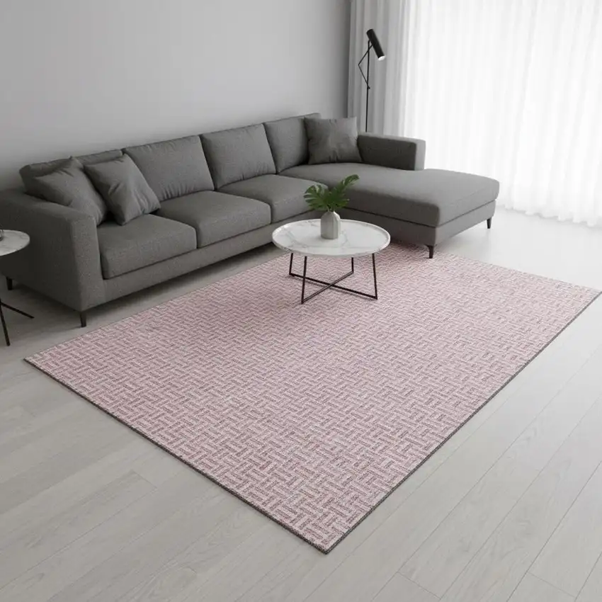 Pink And Ivory Geometric Washable Area Rug With UV Protection Photo 2