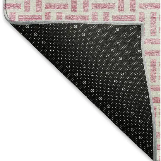 Pink And Ivory Geometric Washable Area Rug With UV Protection Photo 7
