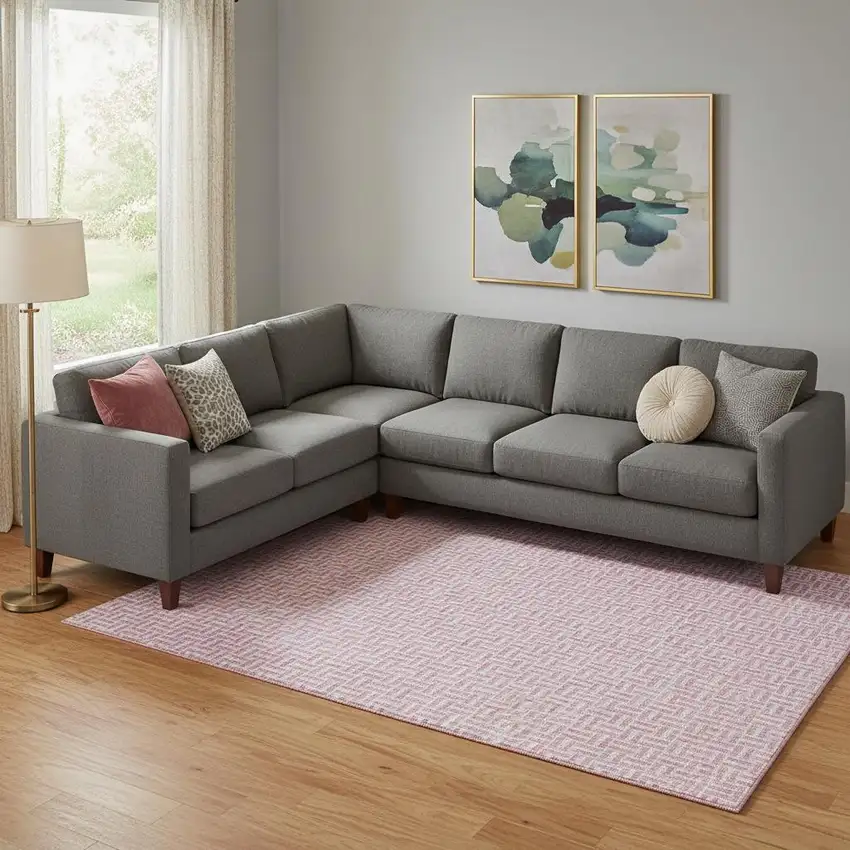 Pink And Ivory Geometric Washable Area Rug With UV Protection Photo 1