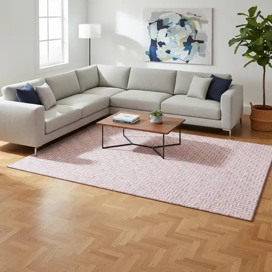 Pink And Ivory Geometric Washable Area Rug With UV Protection Photo 2