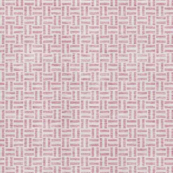 Pink And Ivory Geometric Washable Area Rug With UV Protection Photo 3