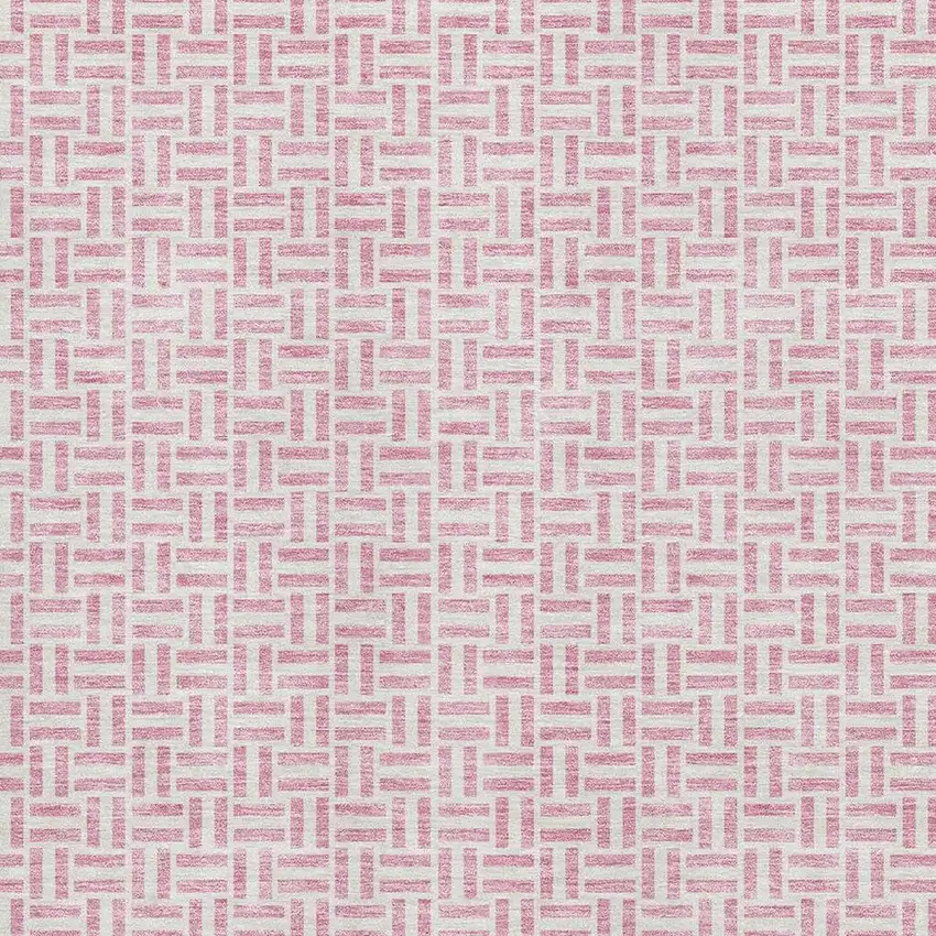 Pink And Ivory Geometric Washable Area Rug With UV Protection Photo 3