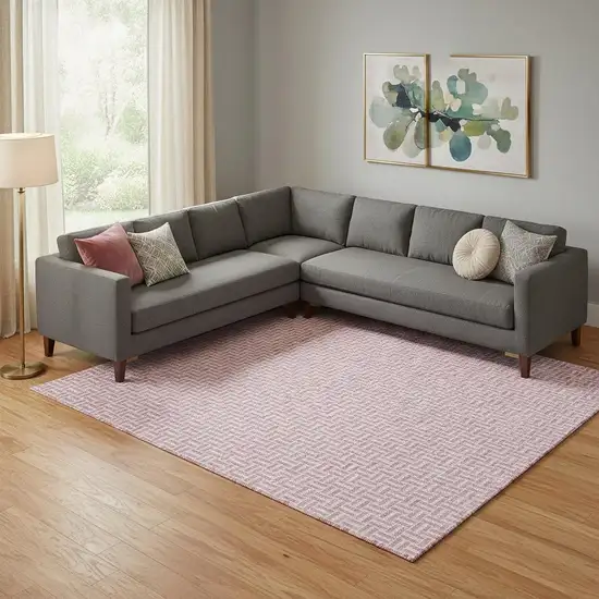 Pink And Ivory Geometric Washable Area Rug With UV Protection Photo 1