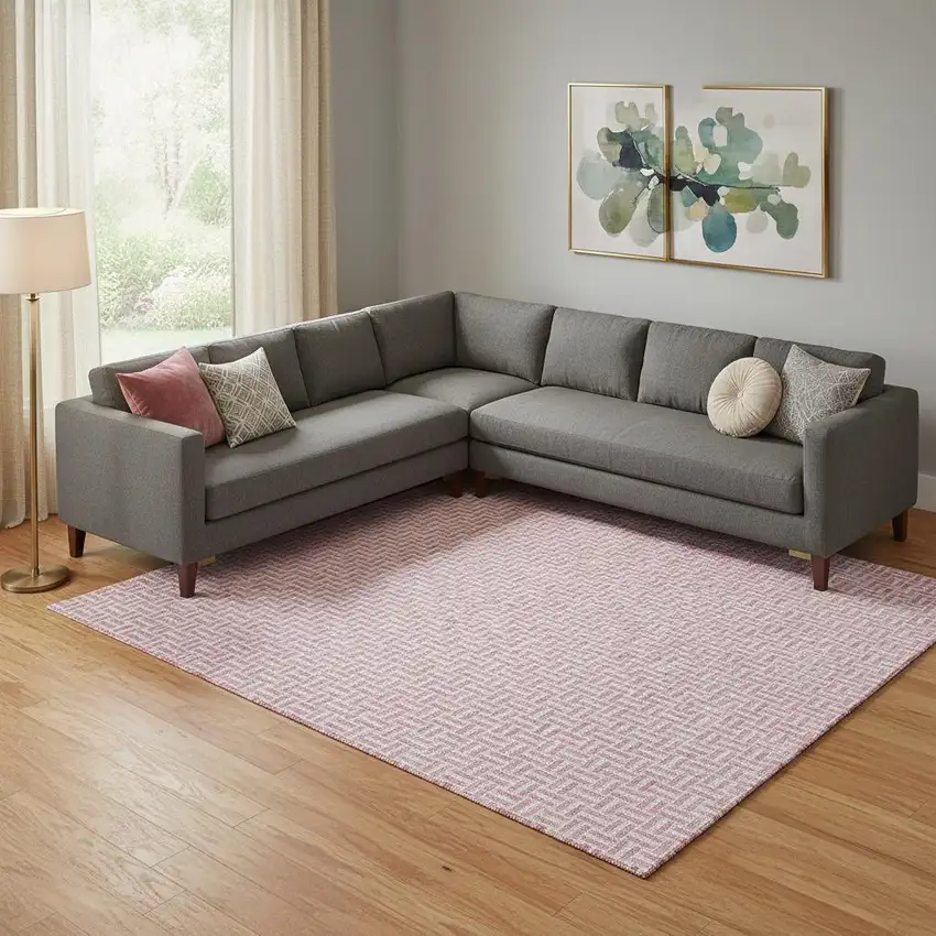 Pink And Ivory Geometric Washable Area Rug With UV Protection Photo 1