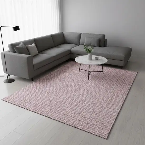 Pink And Ivory Geometric Washable Area Rug With UV Protection Photo 2