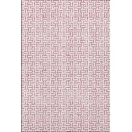Pink And Ivory Geometric Washable Area Rug With UV Protection Photo 4