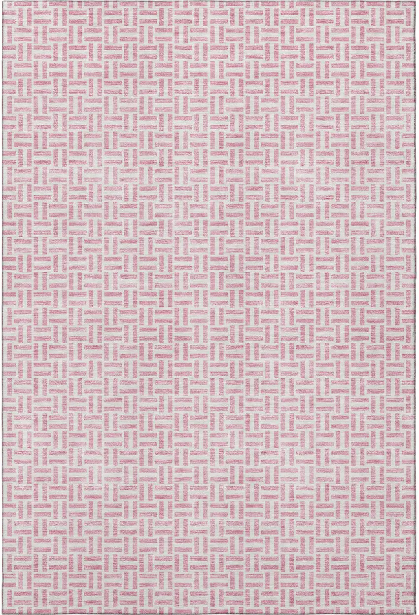 Pink And Ivory Geometric Washable Area Rug With UV Protection Photo 4
