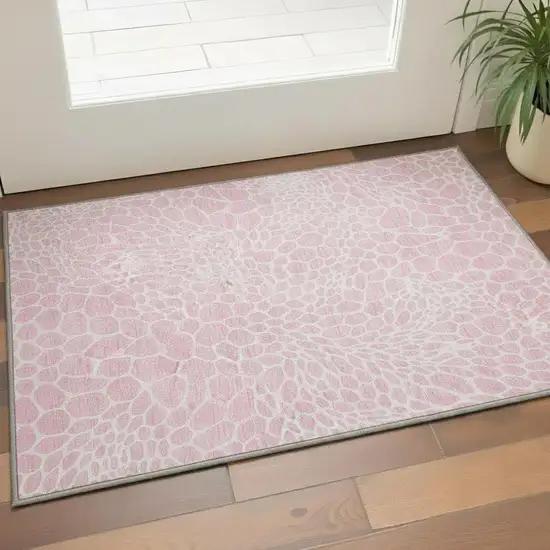 Pink And Ivory Geometric Washable Area Rug With UV Protection Photo 2