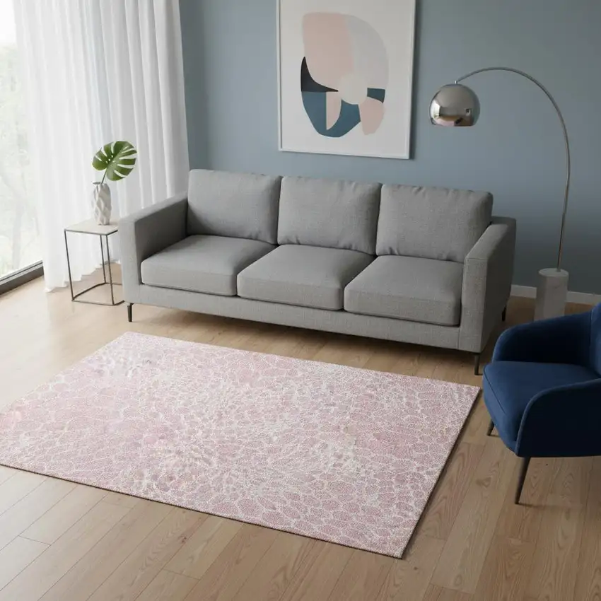 Pink And Ivory Geometric Washable Area Rug With UV Protection Photo 2