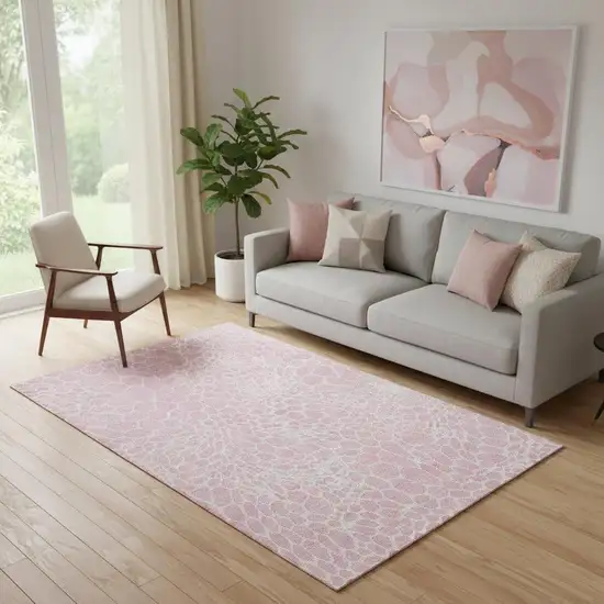 Pink And Ivory Geometric Washable Area Rug With UV Protection Photo 1