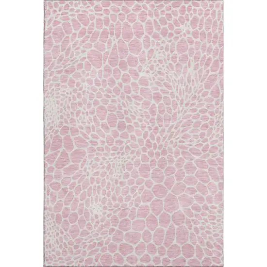 Pink And Ivory Geometric Washable Area Rug With UV Protection Photo 1