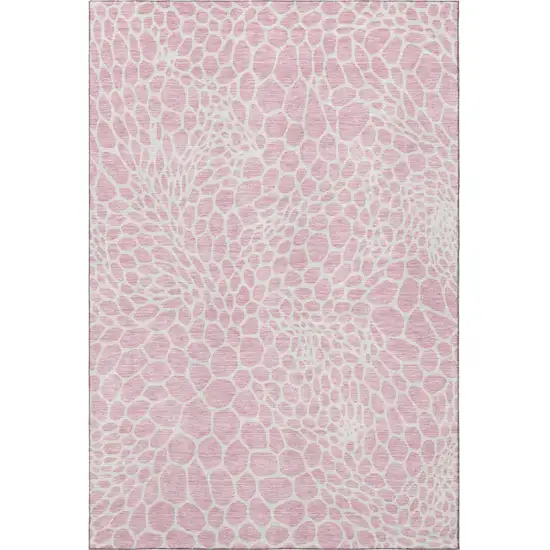 Pink And Ivory Geometric Washable Area Rug With UV Protection Photo 4