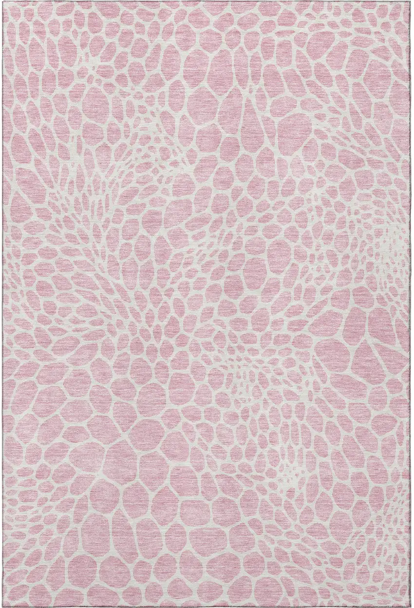 Pink And Ivory Geometric Washable Area Rug With UV Protection Photo 4