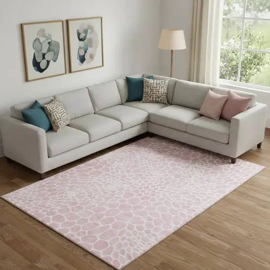 Pink And Ivory Geometric Washable Area Rug With UV Protection Photo 1