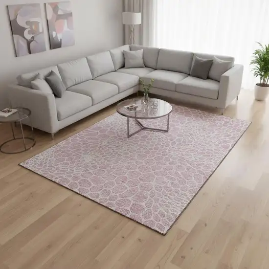 Pink And Ivory Geometric Washable Area Rug With UV Protection Photo 2