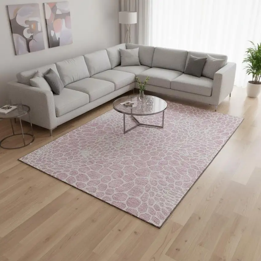 Pink And Ivory Geometric Washable Area Rug With UV Protection Photo 2