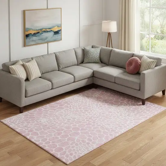 Pink And Ivory Geometric Washable Area Rug With UV Protection Photo 1