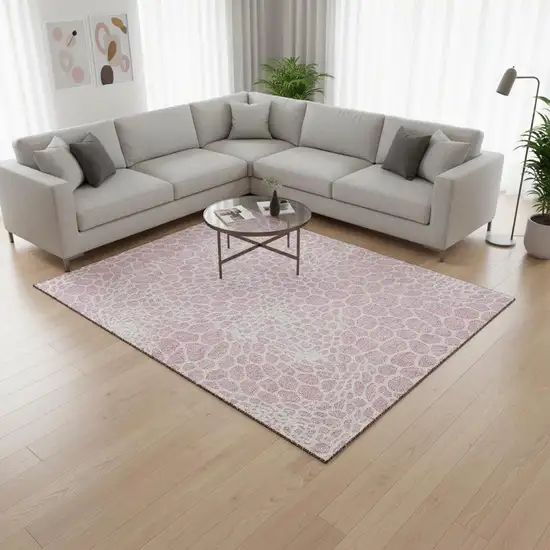 Pink And Ivory Geometric Washable Area Rug With UV Protection Photo 2