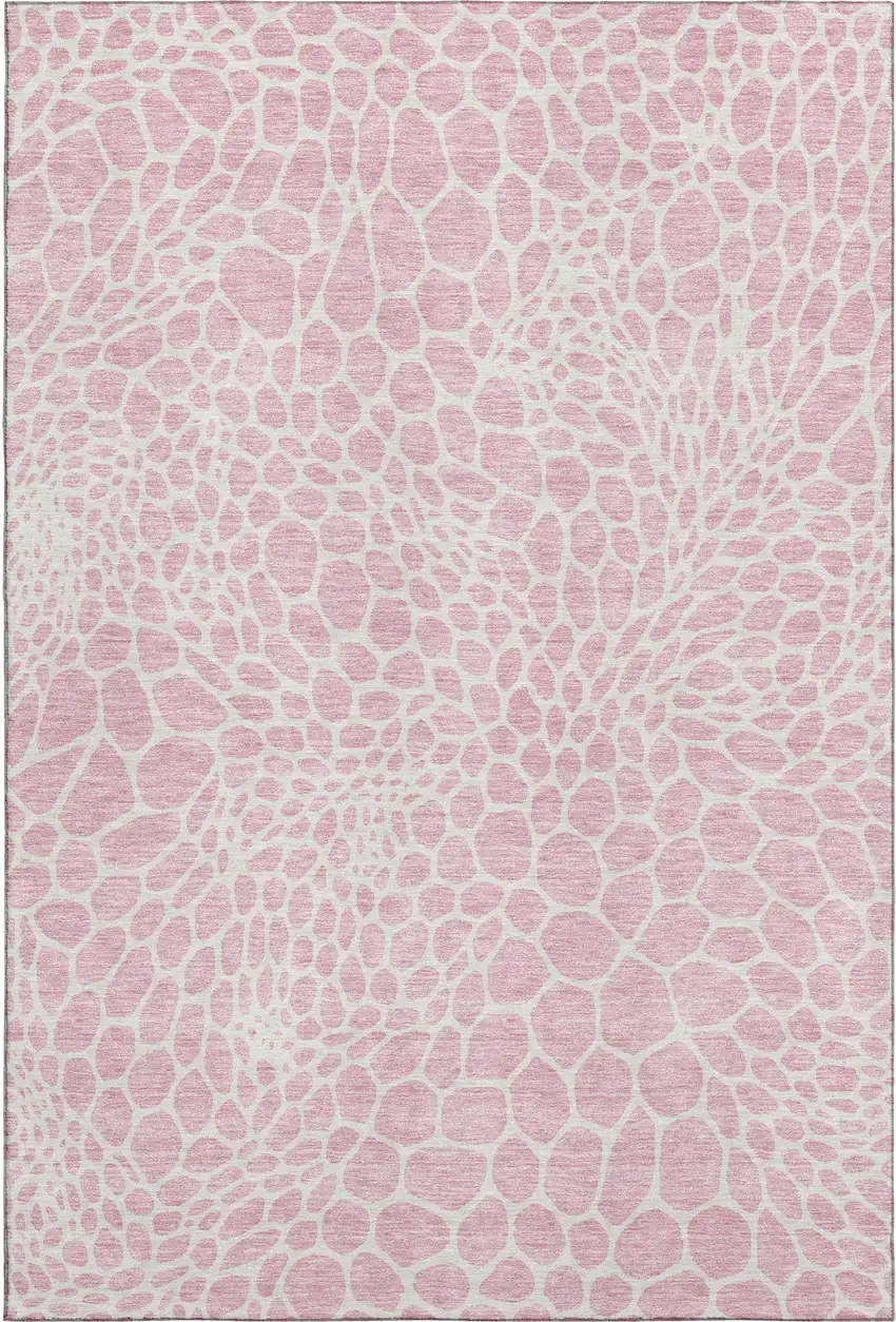 Pink And Ivory Geometric Washable Area Rug With UV Protection Photo 1