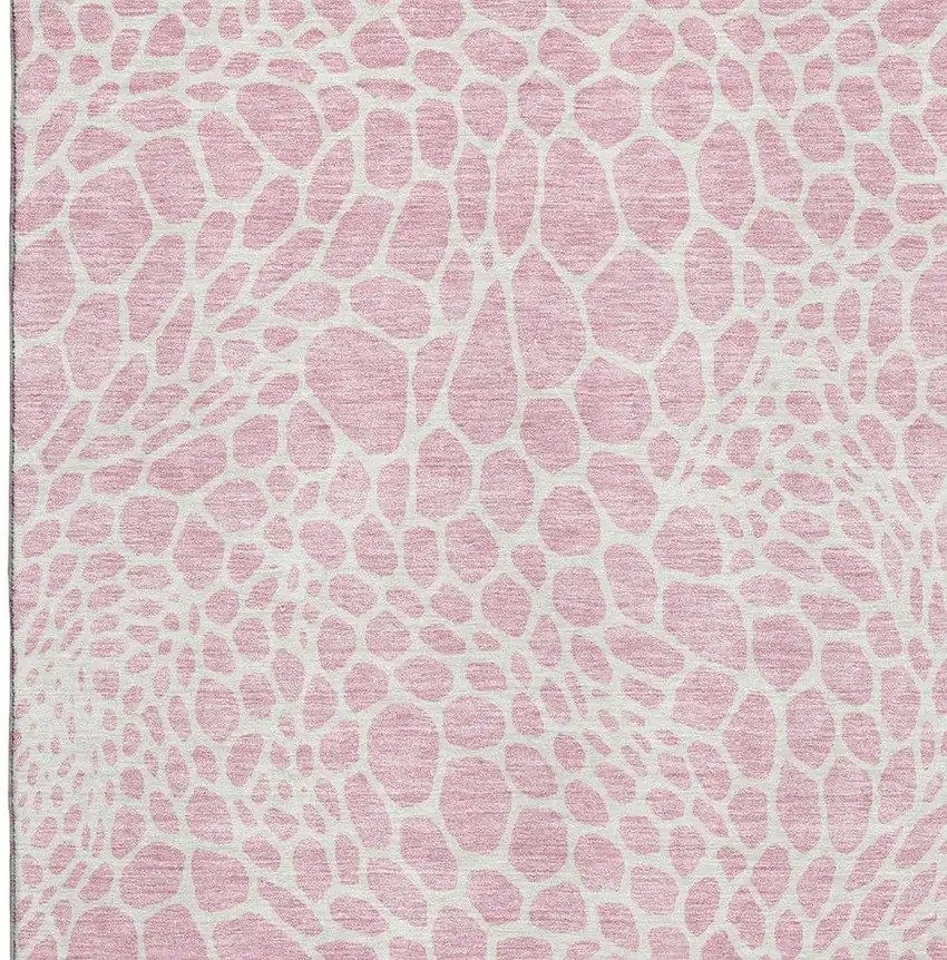 Pink And Ivory Geometric Washable Area Rug With UV Protection Photo 3