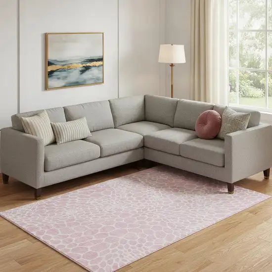 Pink And Ivory Geometric Washable Area Rug With UV Protection Photo 1