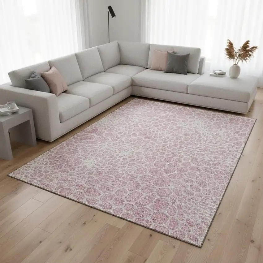 Pink And Ivory Geometric Washable Area Rug With UV Protection Photo 2