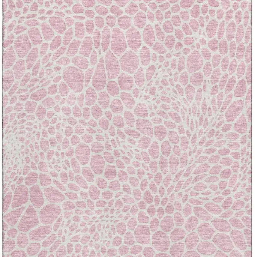 Pink And Ivory Geometric Washable Area Rug With UV Protection Photo 4
