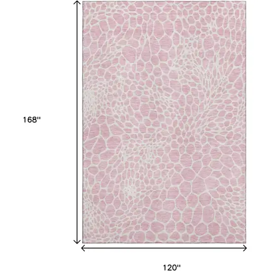 Pink And Ivory Geometric Washable Area Rug With UV Protection Photo 3