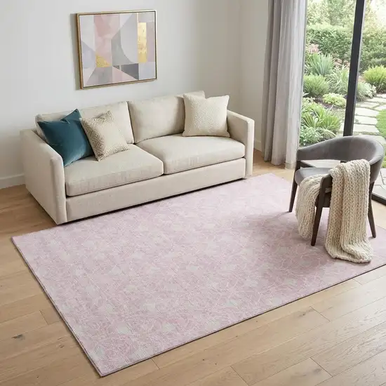 Pink And Ivory Geometric Washable Area Rug With UV Protection Photo 1