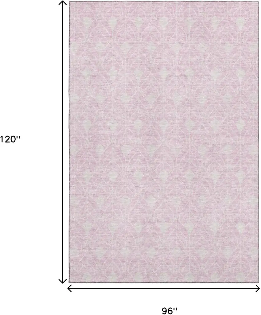 Pink And Ivory Geometric Washable Area Rug With UV Protection Photo 9