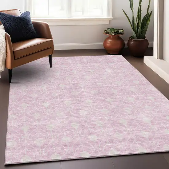 Pink And Ivory Geometric Washable Area Rug With UV Protection Photo 4