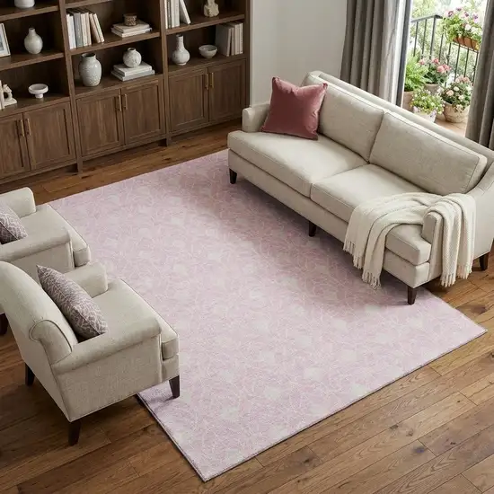 Pink And Ivory Geometric Washable Area Rug With UV Protection Photo 1