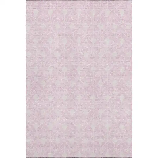 Pink And Ivory Geometric Washable Area Rug With UV Protection Photo 1
