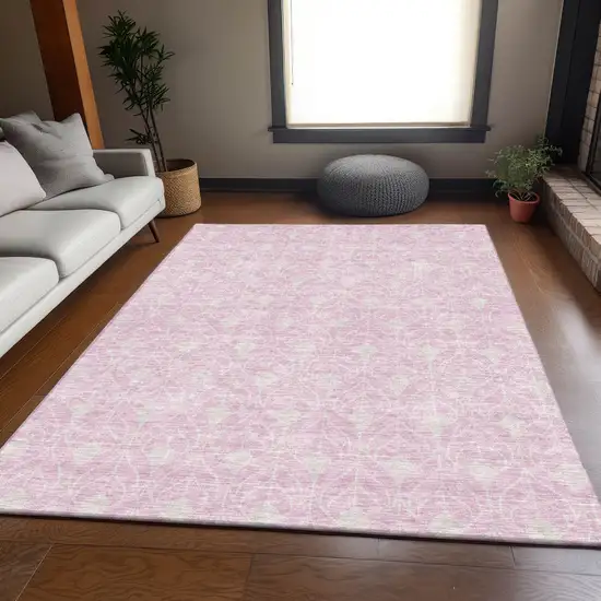 Pink And Ivory Geometric Washable Area Rug With UV Protection Photo 5