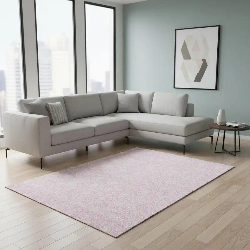 Pink And Ivory Geometric Washable Area Rug With UV Protection Photo 2