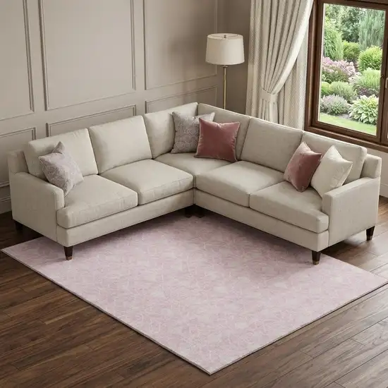 Pink And Ivory Geometric Washable Area Rug With UV Protection Photo 1