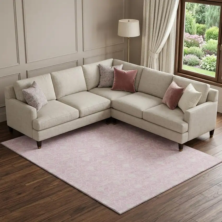 Pink And Ivory Geometric Washable Area Rug With UV Protection Photo 1