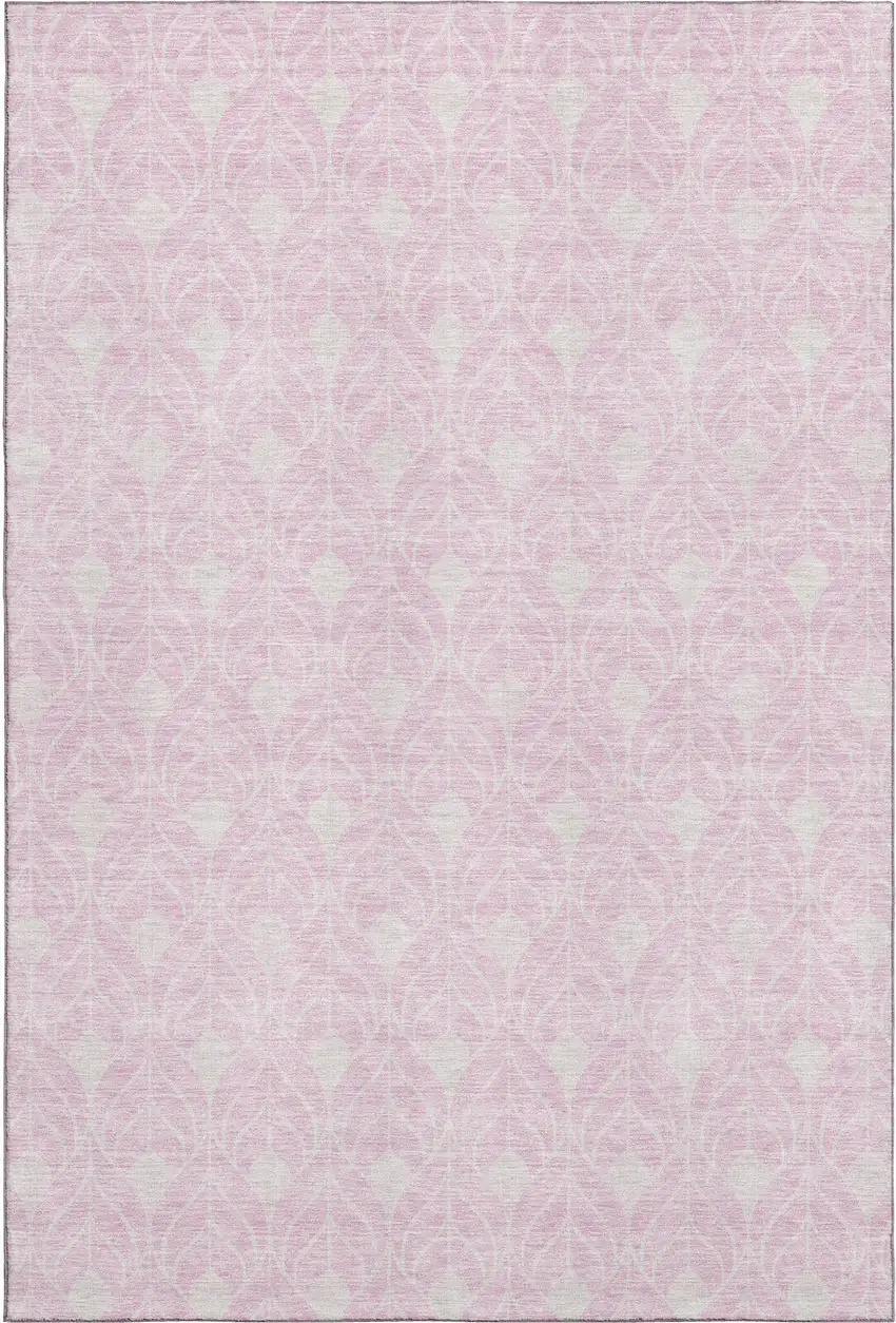 Pink And Ivory Geometric Washable Area Rug With UV Protection Photo 1