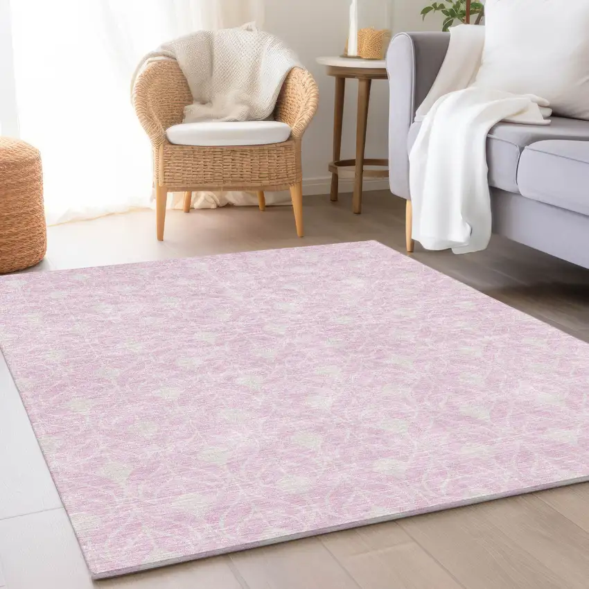 Pink And Ivory Geometric Washable Area Rug With UV Protection Photo 4