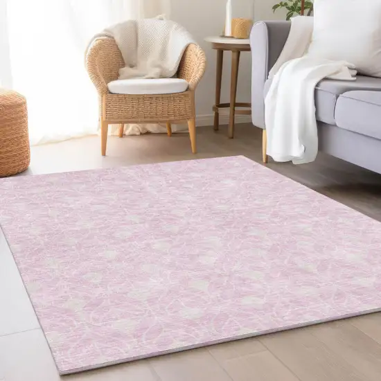 Pink And Ivory Geometric Washable Area Rug With UV Protection Photo 4