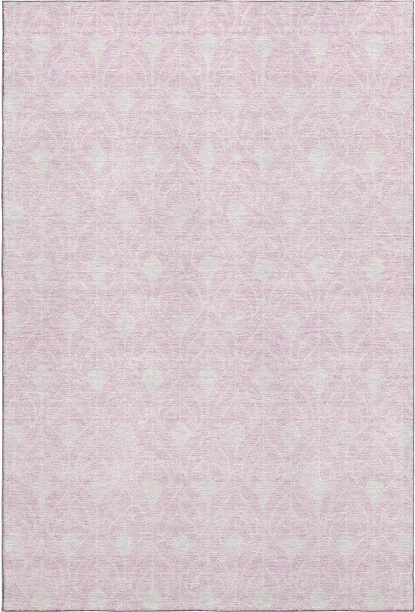 Pink And Ivory Geometric Washable Area Rug With UV Protection Photo 1