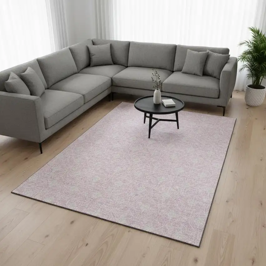 Pink And Ivory Geometric Washable Area Rug With UV Protection Photo 2