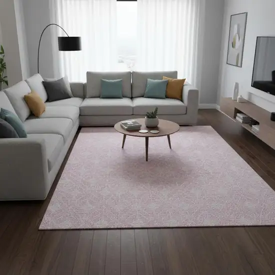 Pink And Ivory Geometric Washable Area Rug With UV Protection Photo 2