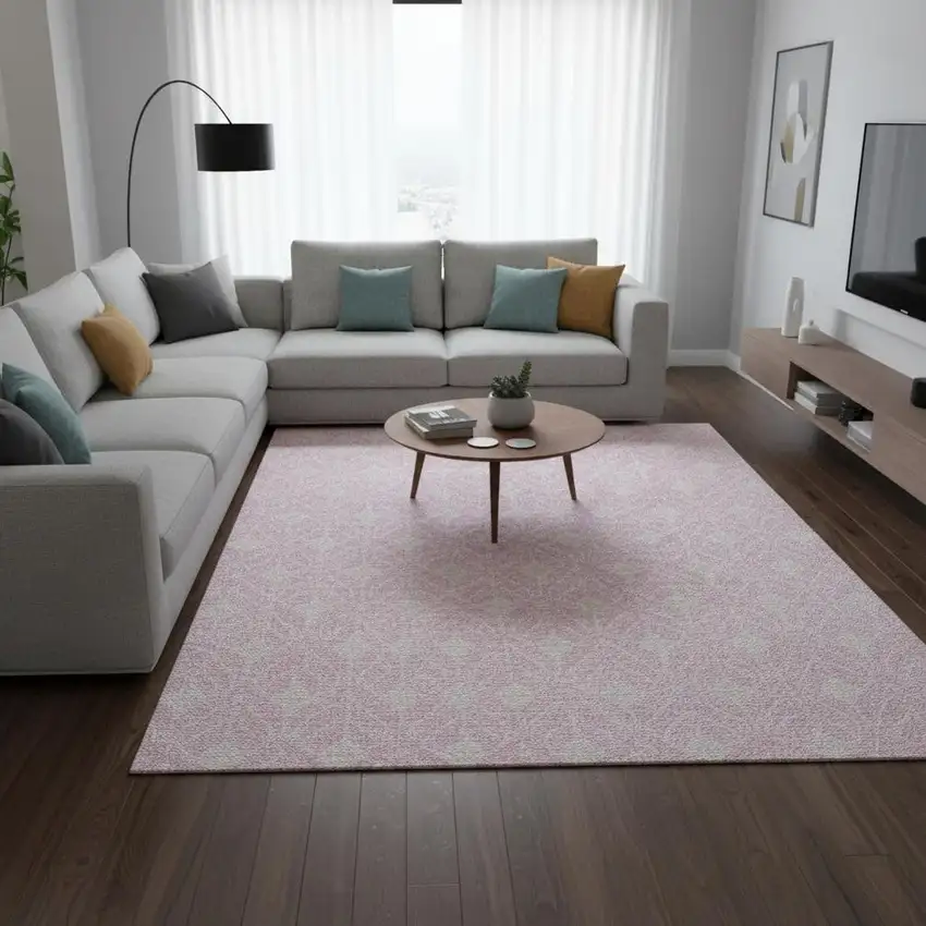 Pink And Ivory Geometric Washable Area Rug With UV Protection Photo 2