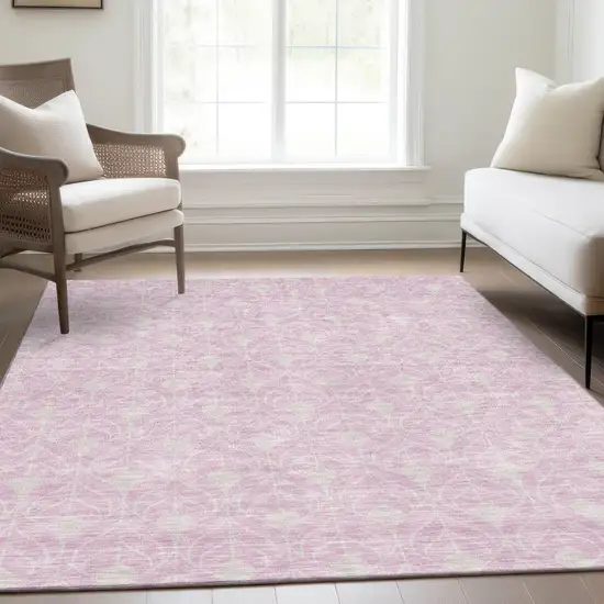 Pink And Ivory Geometric Washable Area Rug With UV Protection Photo 5