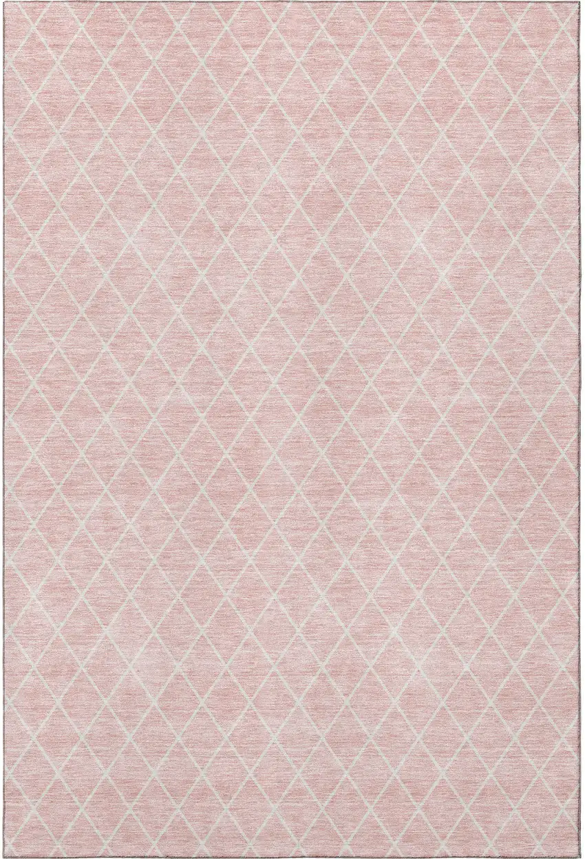 Pink And Ivory Geometric Washable Area Rug With UV Protection Photo 3